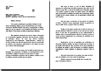 Un psychologue se doit de s'intéresser aux actions et réactions humaines sous toutes ses formes. modele lettre de motivation master 2 psychologie clinique