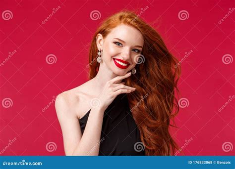 Makeup Beauty And Women Concept Close Up Portrait Of Feminine Flirty Redhead Woman True