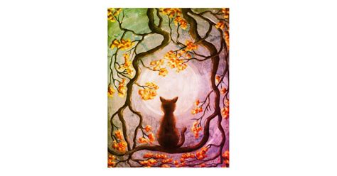 Whimsical Cat In Tree Full Moon Painting Art Postcard