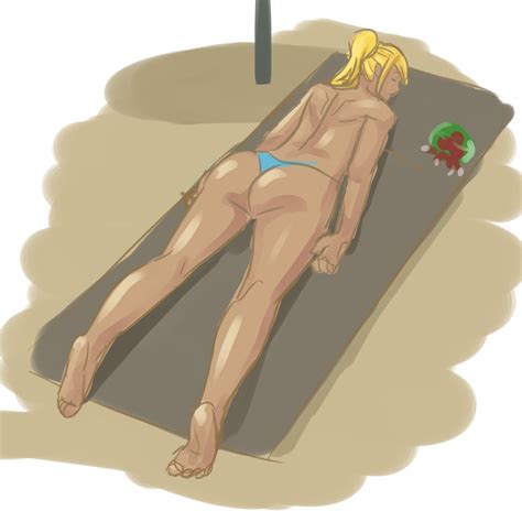 Rule Ass Beach Bikini Metroid Nintendo On Stomach Samus Aran
