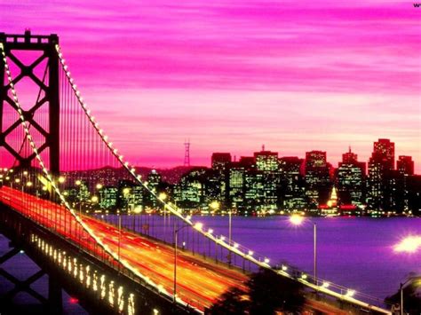 Golden Gate Bridge Sunset Purple Sky City Bridges Landscape