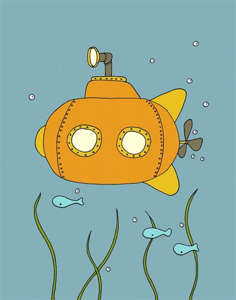 Cut slit for submarine glued on popsicle stick. Submarine Nursery Art -- Little Submarine -- Under the Sea ...