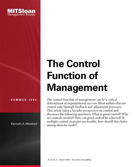 The Control Function Of Management Mit Smr Store