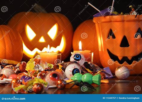 Closeup Of Candies With Pumpkins Stock Image Image Of Black Halloween 11344757