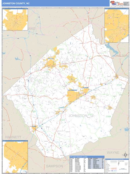 Johnston County North Carolina Zip Code Wall Map