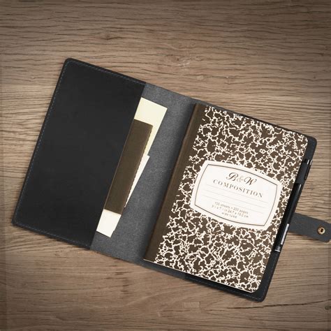 Personalized Distressed Leather Composition Notebook Cover Black 307