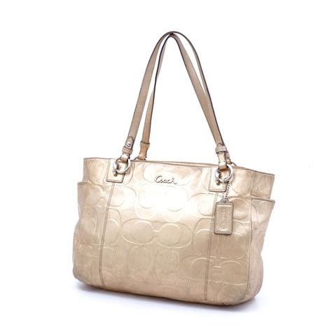 Coach Embossed Gold Metallic Leather Gallery Tote Ebth