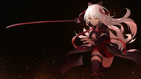 1920x1080 Resolution White Haired Female Anime Character With Sword