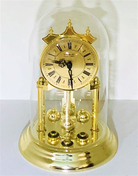 Danbury Clock Company Germany Anniversary Clock Glass Dome Brass