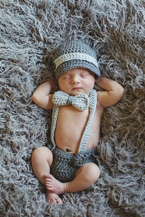 Crochet Newborn Boys Outfit Photo Prop White Newsboy Hat Diaper Cover