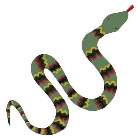 Green Garden Snake Cartoon With Yellow Red And Black Zig Zag Bands