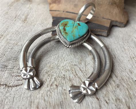 Signed Navajo Silver Naja Pendant with Heart Shaped Turquoise, Native