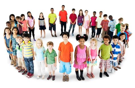 Premium Psd Group Of Diverse Kids Standing Together With Arms Raised