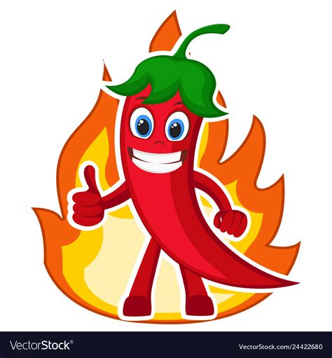 Hot Chili Pepper With Fire Flame On A White Vector Image