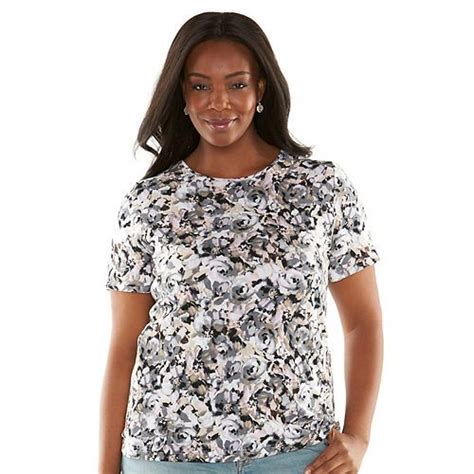 Plus Size Croft And Barrow® Essential Printed Crewneck Tee Plus Size