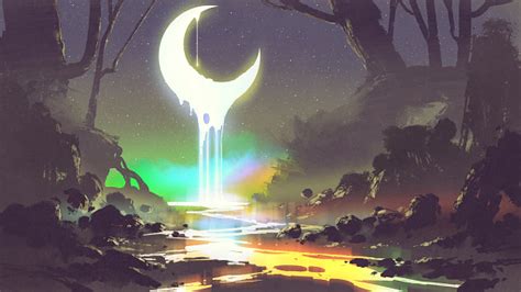 Melting Moon Creates A Glowing River Stock Illustration Download
