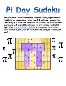 You are at a river and have two empty containers, one capable of holding exactly π (= 3.14159…) quarts of water and the other capable of holding exactly 3 quarts of water. Celebrate Pi Day Sudoku Puzzle | High school math ...