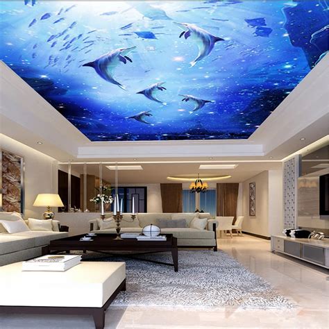 Custom 3d Photo Mural Watercolor Style Blue Sea Underwater World