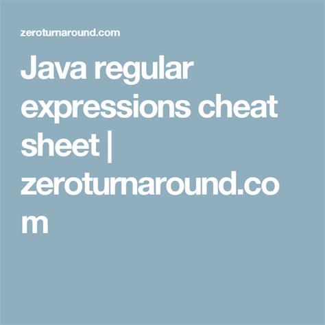 Java Regular Expressions Cheat Sheet Regular
