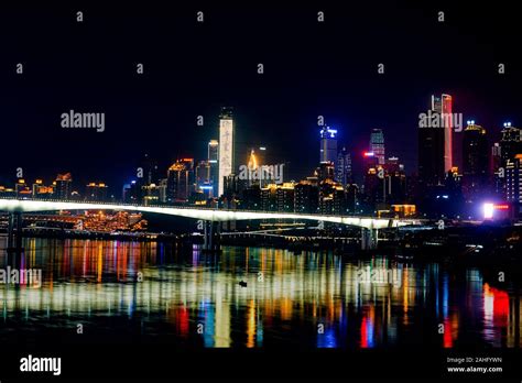 Night Scenery Of High Rise Buildings Of Chongqing River Crossing Bridge