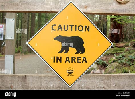 Caution Bear In Area Warning Sign Stock Photo Alamy