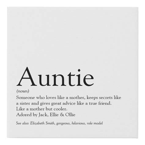 Best Aunt Auntie Definition Black And White Fun Faux Canvas Print