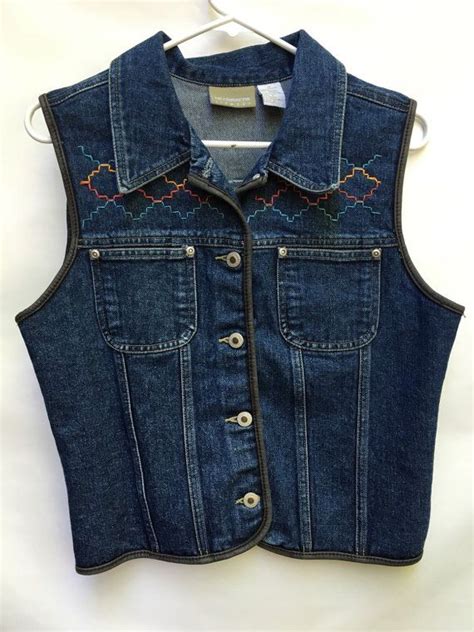 Embroidered Denim Vest Southwestern Colors Bohemian Style Blue Jean