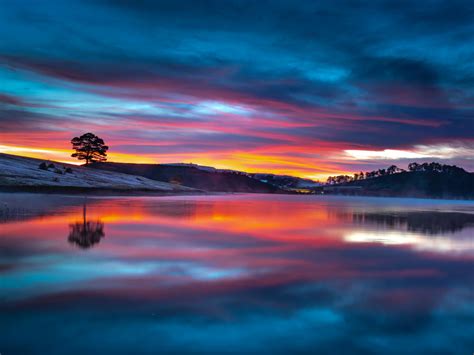 Download 1024x768 Wallpaper Lake Reflections Sunset Clouds Nature