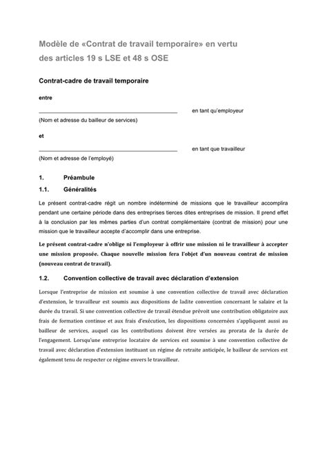 Mod Le De Contrat De Travail Temporaire T L Chargement Gratuit Documents Pdf Word Et Excel