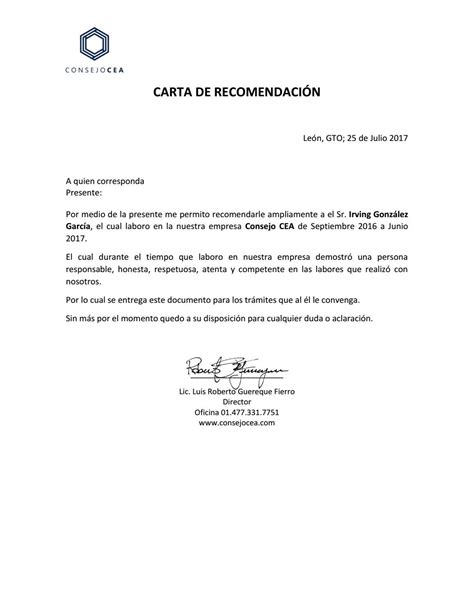 Carta De Recomendación Cea Irving González By Irving González Issuu