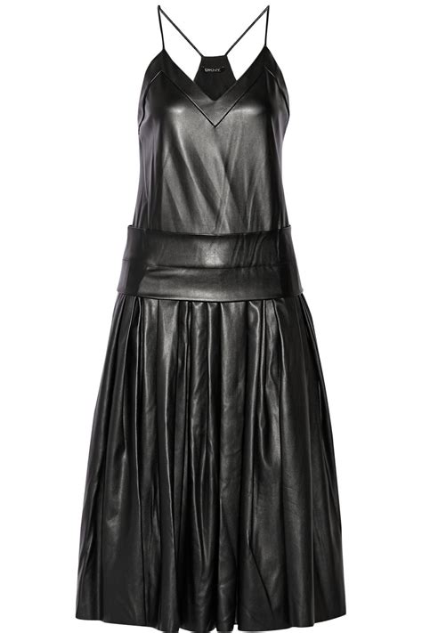 Dkny Drop Waist Faux Leather Midi Dress In Black Lyst
