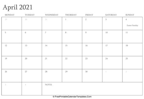 Printable yearly calendar 2021 pdf; April 2021 Editable Calendar with Holidays and Notes