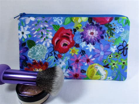 Floral Makeup Bag Pretty Cosmetic Bag For Purse Flat Zipper Etsy In