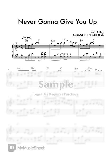 Rick Astley Never Gonna Give You Up Sheet By Solkeys
