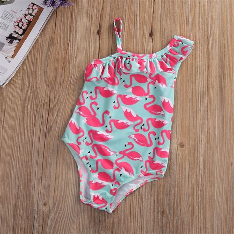 Toddler Kids Swimsuit Cute Baby Girl Swimwear One Piece With Flamingos