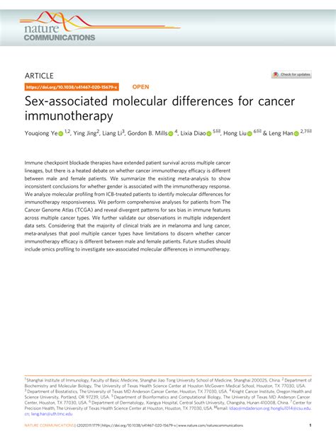 Pdf Sex Associated Molecular Differences For Cancer Immunotherapy