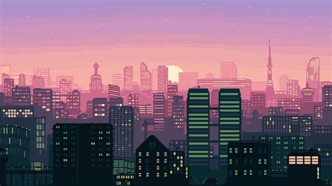 Sunset Gif Banner Gif Pixel Animation Wallpaper Pc City Skyline My