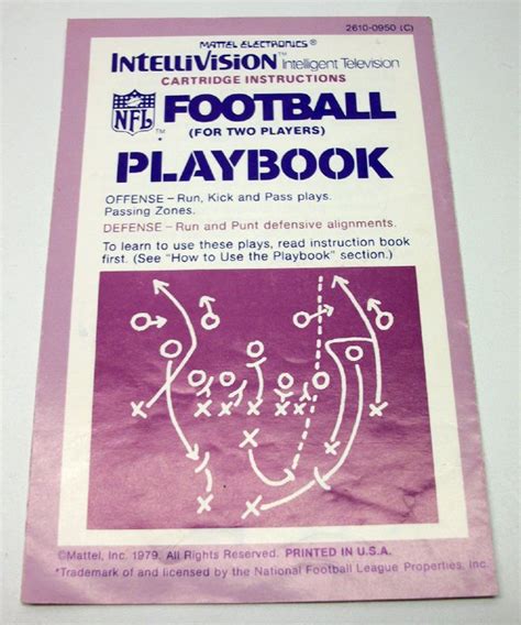Nfl Football Playbook For Intellivision
