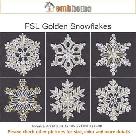 Fsl Golden Snowflakes Free Standing Lace Machine Embroidery Etsy