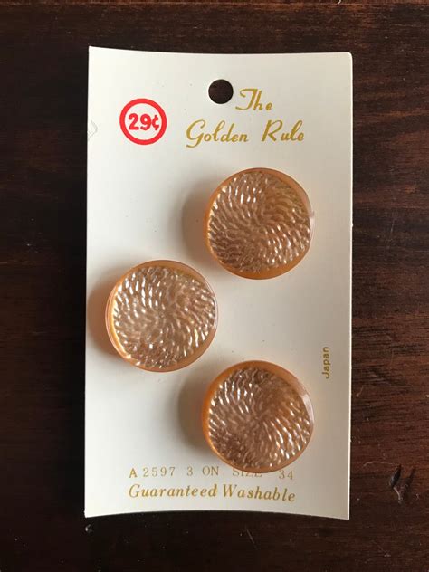 Round Peach Buttons On Original Card The Golden Rule Made In Etsy