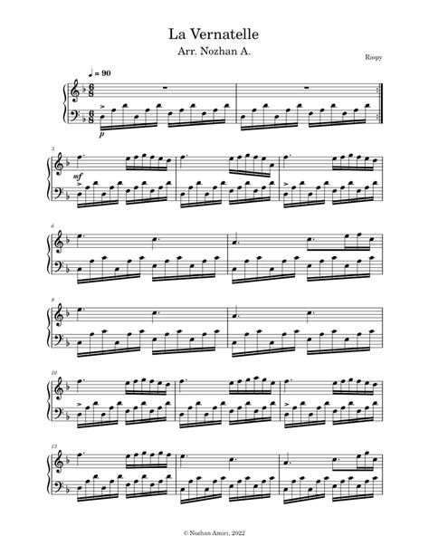 La Vernatelle Riopy Sheet Music For Piano Solo