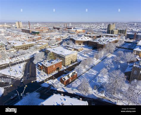 Lowell Historic Downtown Aerial View In Winter In Lowell Massachusetts