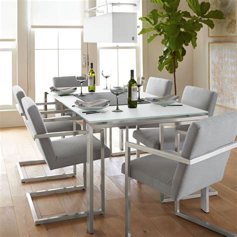 Tubular polished stainless steel pedestals. Room & Board - Rand Tables in Stainless Steel - Modern ...