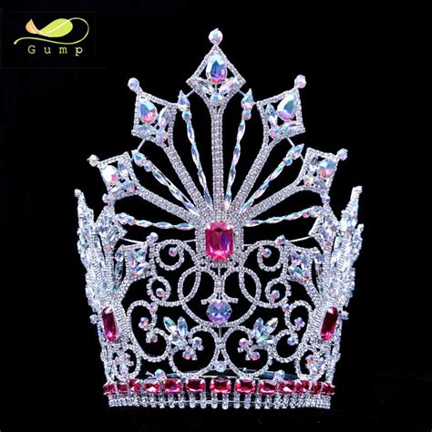 10inches Pink Ab Stones Big Pageant Rhinestone Beauty Crown Crystal Contoured Curve Tiara Buy