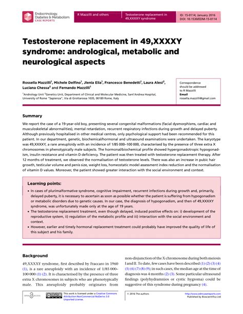 Pdf Testosterone Replacement In 49xxxxy Syndrome Andrological Metabolic And Neurological