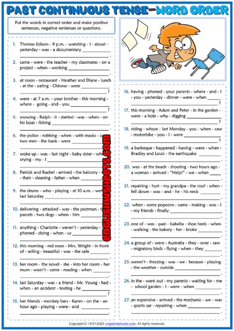 Past Continuous Worksheets Worksheets For Kindergarten