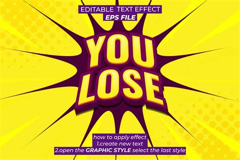 You Lose Text Effect Typography 3d Text Vector Template 25695191