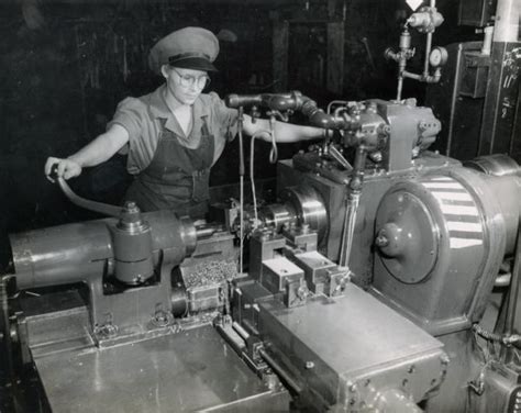 Female Worker Operates Stub Lathe Photograph Wisconsin Historical