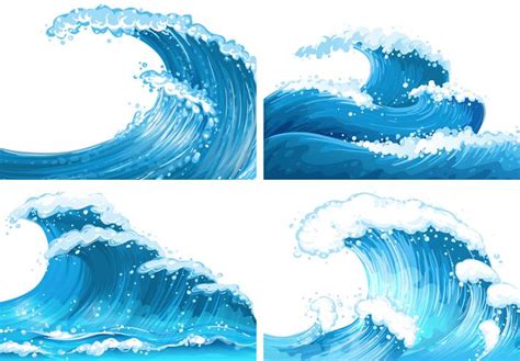 Four Scenes Of Ocean Waves Vector Art At Vecteezy
