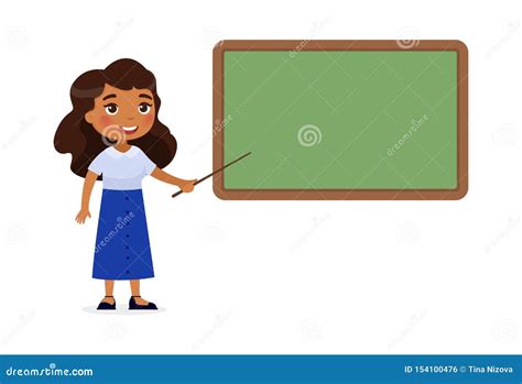 Indian Female Teacher Standing Near Blackboard Flat Illustration Stock